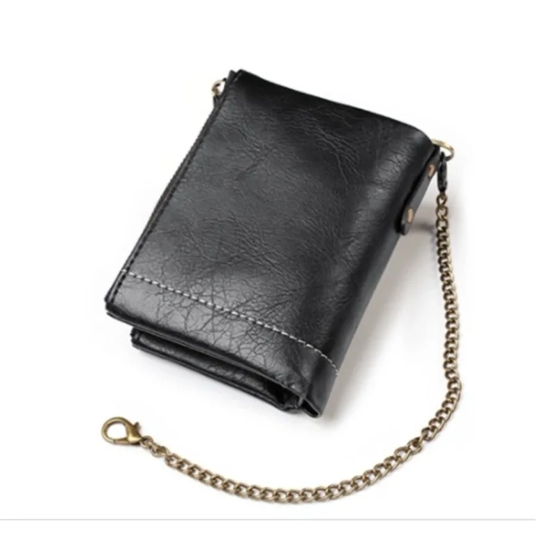 New Men Wallets PU Leather Short Card Holder Chain Luxury Brand Men's Purse High Quality Classic Retro Male Wallet