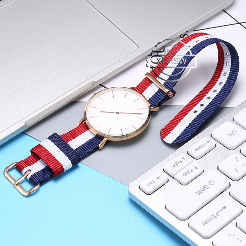 Elegant Rose Gold Nylon Watch Strap with Bracelet Buckle – Multiple Sizes