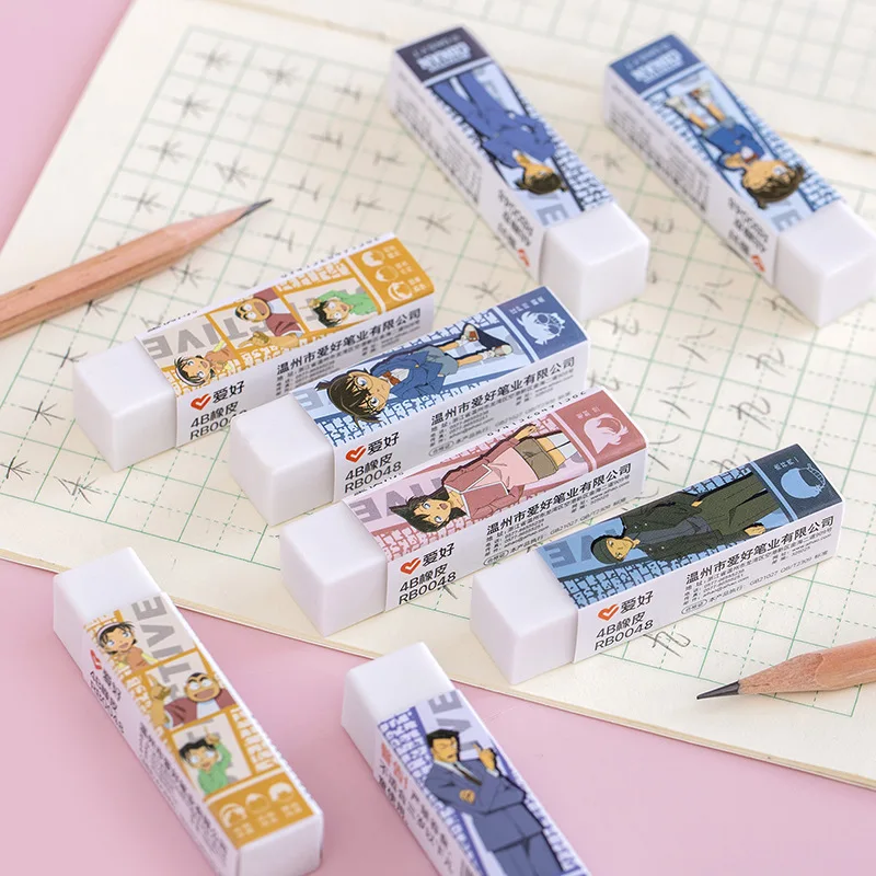 3Pcs/Lot Cute Cartoon Conan Eraser Korean Creative Conan Character White Rubber Kawaii Stationery Gift Kids Learning Supplies 4