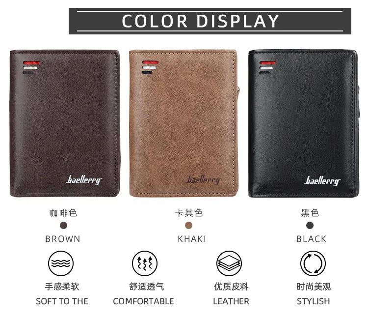 Mens PU Leather Bifold Wallet - High Quality Zipper Card Holder with Money Clip and Coin Pocket