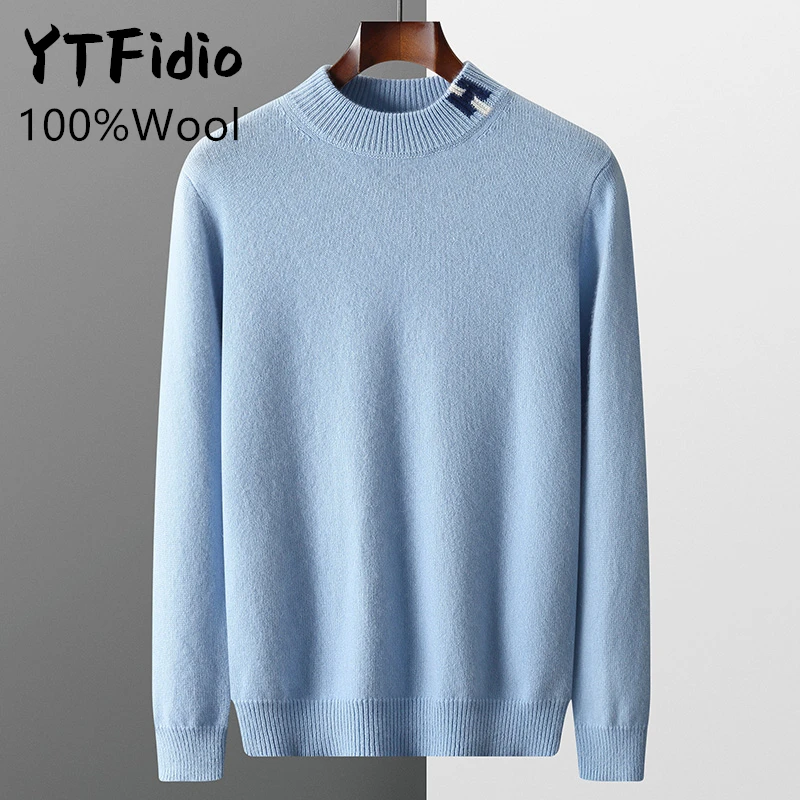 YTFidio 100%Wool Man Winter Sweater Neck Casual Jumpers Warm Solid With H Lettter thickening Knitwear Pullover Tops 130 3