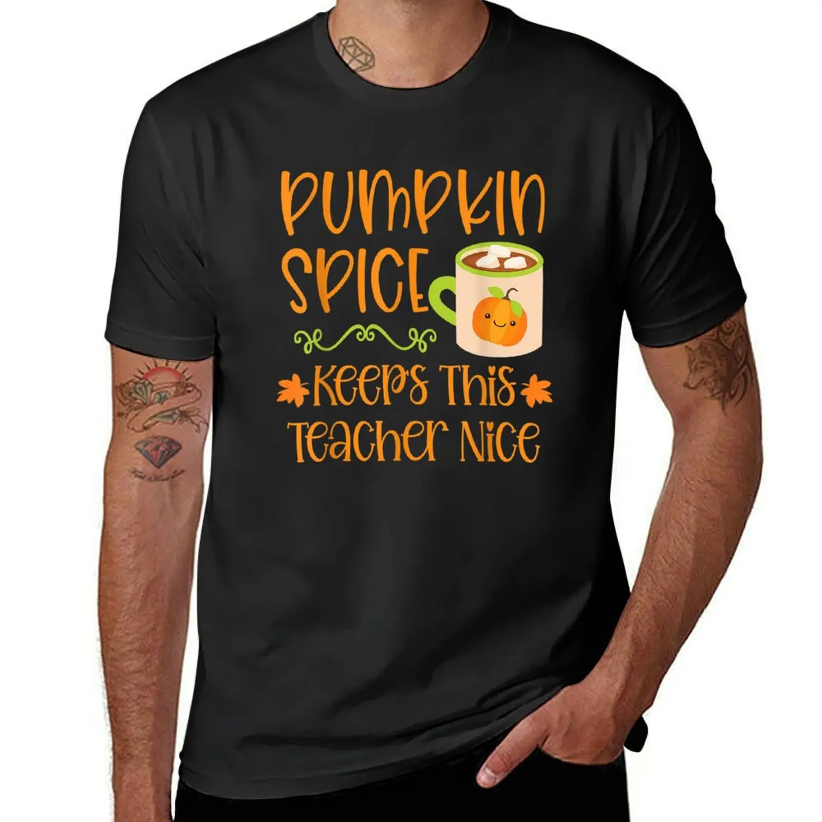 

Pumpkin Spice Keeps This Teacher Nice Fall Thanksgiving T-shirt oversized summer tops mens white t shirts