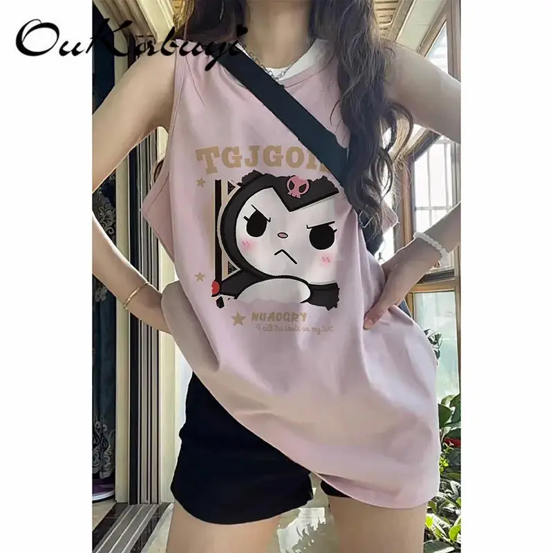 

Kuromi Anime Kawaii Sanrio Cotton Casual T Shirt Cute Cartoon Kuromi Ins Fashion Short Sleeve Clothing Gifts for Girls Boys