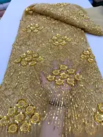 African Heavy Beaded Lace Fabric 2025 High Quality Nigerian Sequin Pearl Lace French Tulle Fabric For Wedding Party Dress Sewing 3