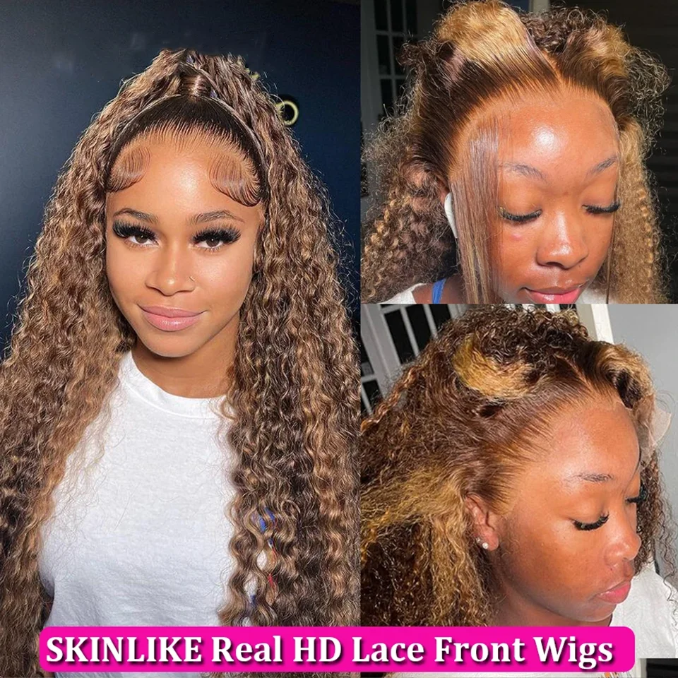 Ginger Brown Jerry Curly Lace Front Wig 13X6 13X4 HD Frontal 250% Kinky Curly Human Hair Color 1B/30