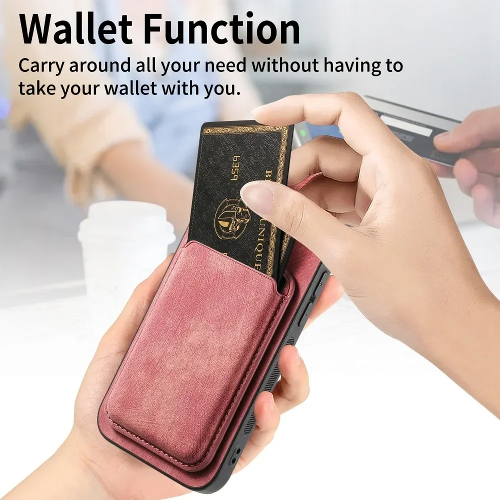 Vintage Leather Case with Detachable Magnetic Wallet Card Holder