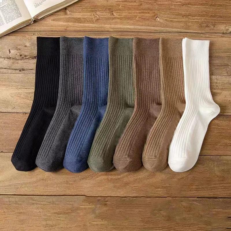 Men's Long Socks Solid Color Simple Medium Cylinder Four Seasons Socks Business Casual Socks