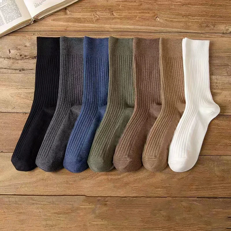 Men's Long Socks Solid Color Simple Medium Cylinder Four Seasons Socks Business Casual Socks 5pc hot sale simple men s cotton socks four seasons can wear sports socks street casual trend socks breathable comfortable socks