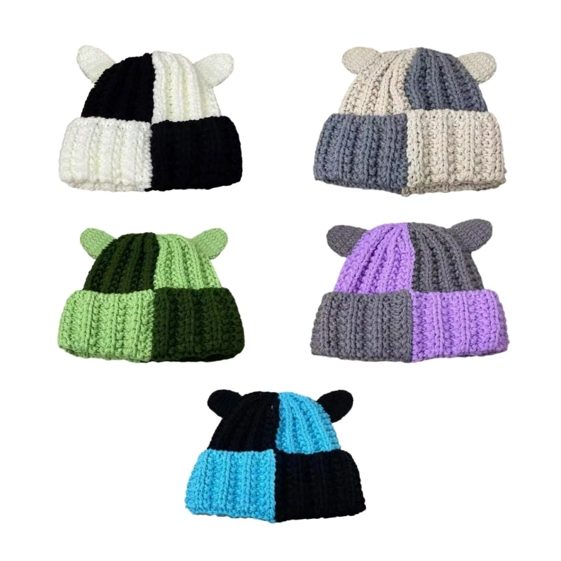 

Pink Girl Y2K Party Hat Knitted Hat Balaclava-hat Thicken Handwoven Hat Dropship