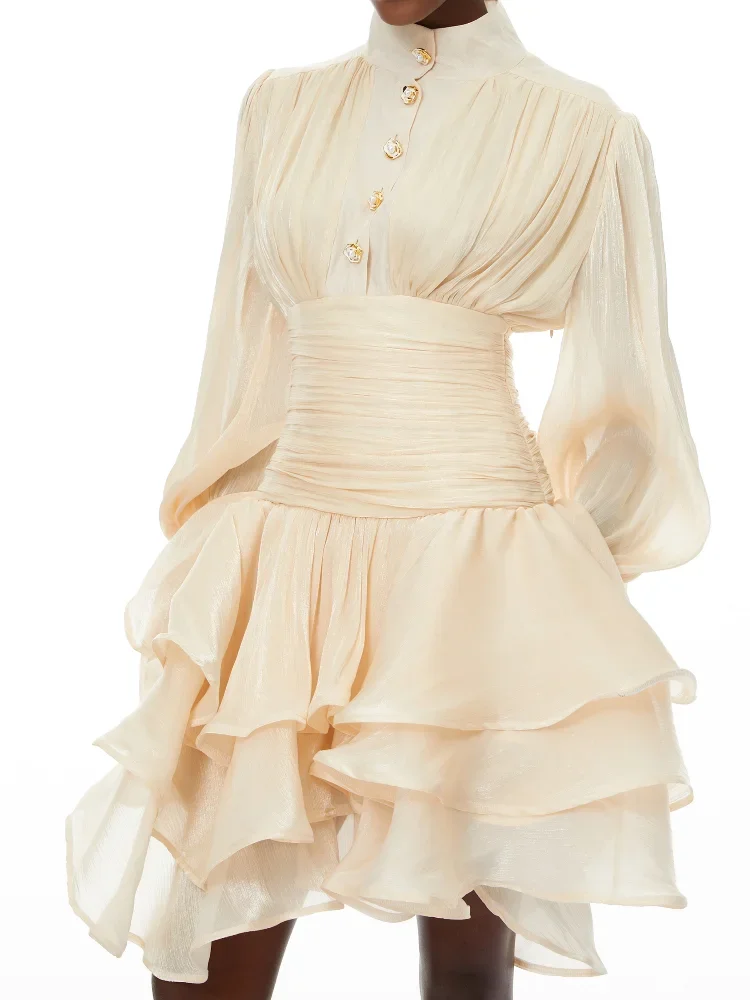 Chic Victorian-inspired Mini Dress Women Puff-sleeve Ruched Tiered Romantic Cottagecore Party Dresses 2026 Trendy Elegant Outfit 1