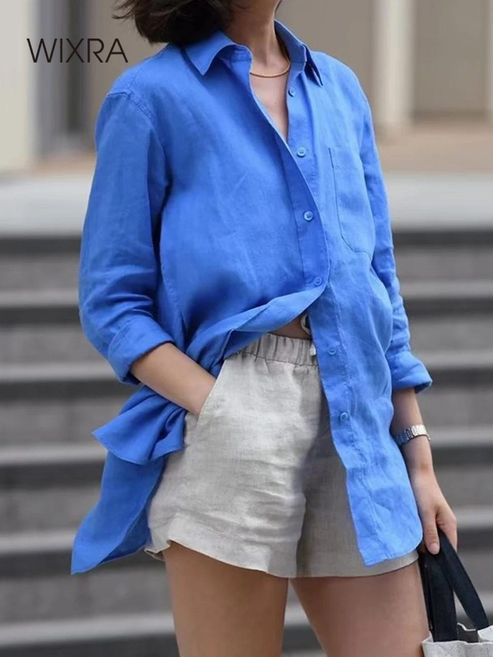 

Wixra 2022 Autumn Women Blouse Solid High Street Casual Shirts Single Breasted Turn-Down Collar Long Sleeve Office Lady Top
