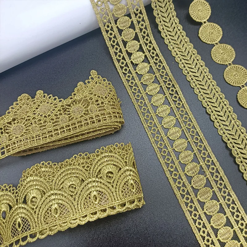 5 Yards hochwertiger hübscher goldener Spitzenbesatz, geflochtener Spitzenstoff, DIY-Kleidungszubehör, Rock, Ausschnitt, Stickerei, Spitzenbesatz – Detail 3