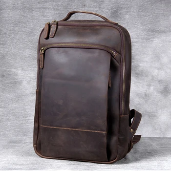 Vintage Crazy Horse Genuine Leather Backpack Men Backpack Laptop Leather Daily Bagpack Male Rucksack Trave Hiking Knapsack Large 1