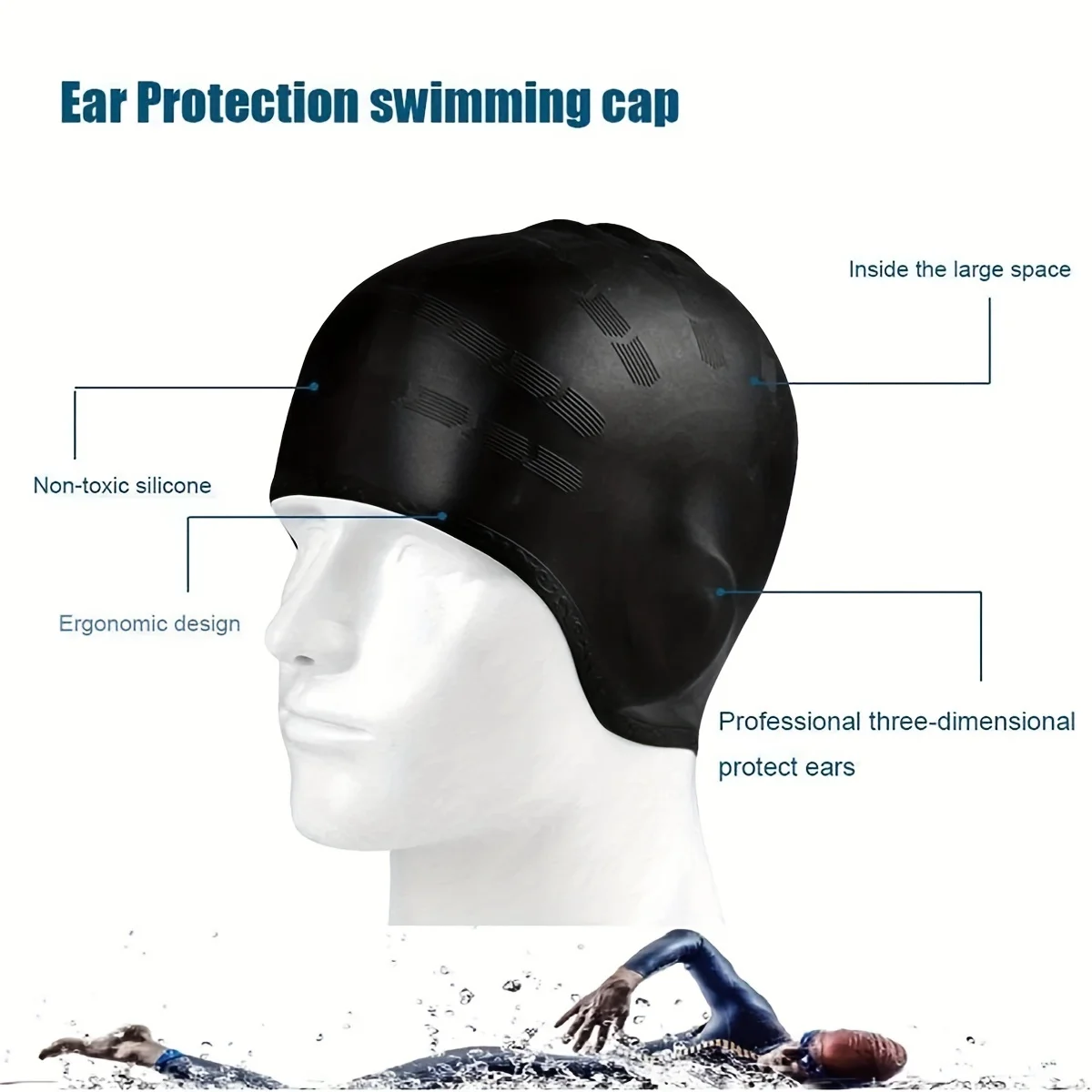 Extra-Strong Silicone Swimming with Ear Pockets-Comfort-Fit for Long Hair, Quick-Drying, Hair-Saving Design-Perfect for Adu