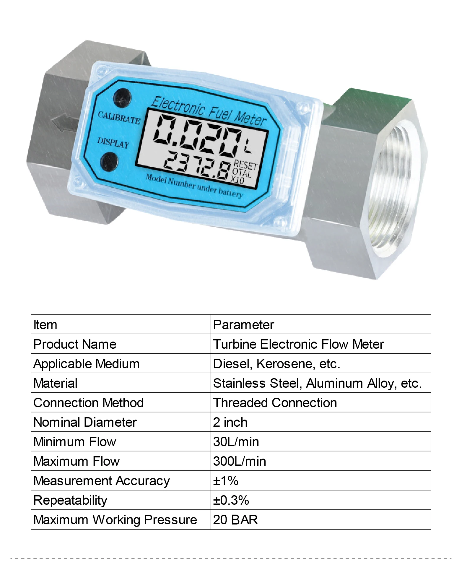 Electronic Turbine Fuel Flow Meter G3/4 G1 G1.5 G2 Inch Diesel Petrol Water Digi