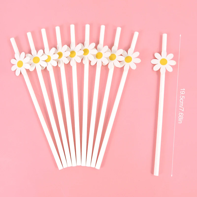 10/20/30pcs Daisy Flower Paper Straws Disposable Drinking Straw for Daisy Birthday Party Wedding Decoration Supplies Baby Shower