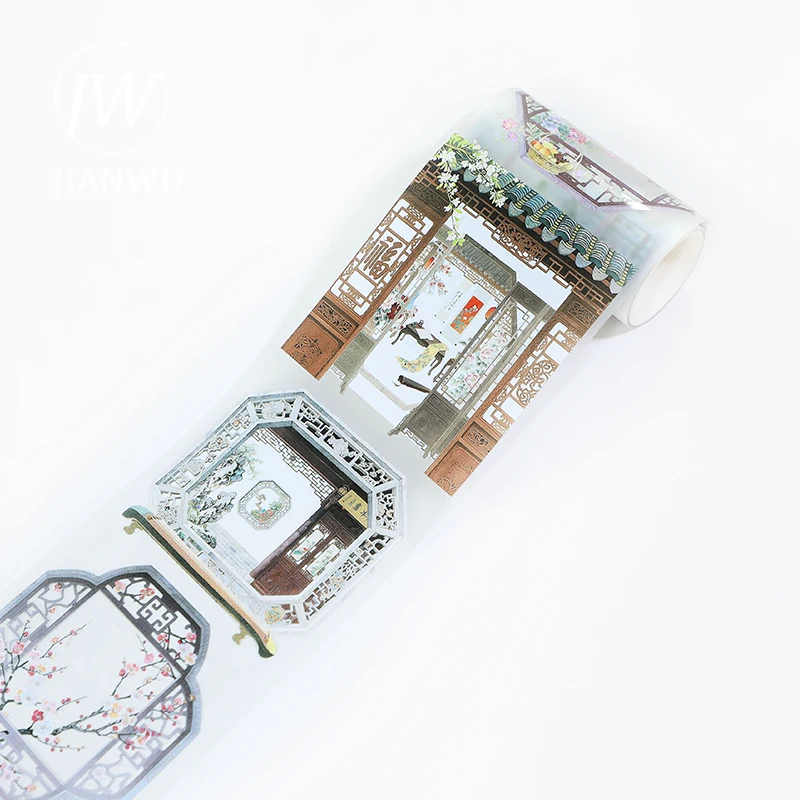 JIANWU 80mm*200cm 빈티지 꽃 창 풍경 소재 콜라주 스크랩북 PET 테이프 창의적인 DIY 저널 문구류