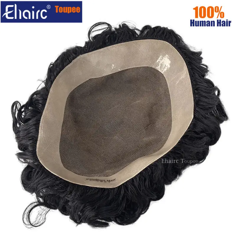 Protesi per capelli maschili Parrucca da uomo riccia Parrucchino traspirante per uomo Parrucche mono per uomo Parrucche da uomo naturali durevoli al 100% per capelli umani - immagine 4