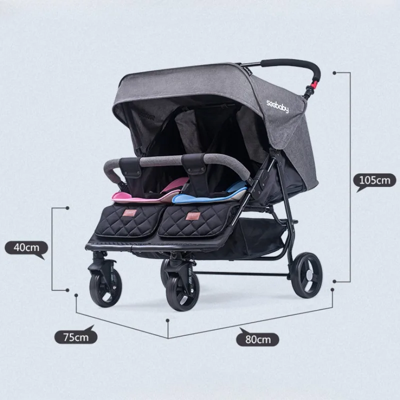 Baby Stroller for Twins That Can Sit or Lie Down Folding Double Baby Carriage Four Wheel Trolley Cart Stylish Double Stroller