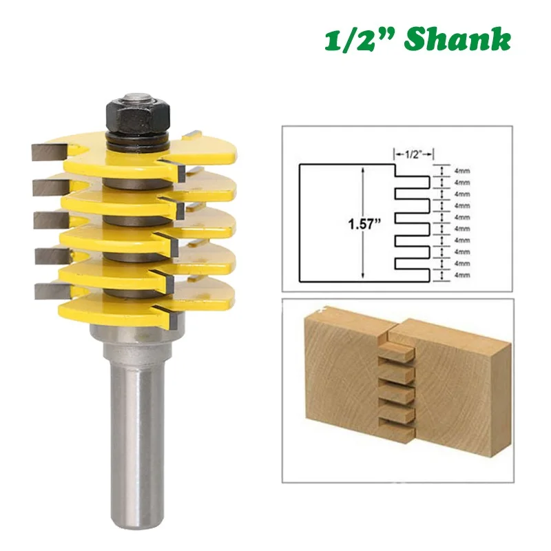 12MM 1/2" Shank 3 Teeth Box Finger Joint Router Bit Adjustable Woodworking Milling Cutter for Wood Hobbing Bits Cutters