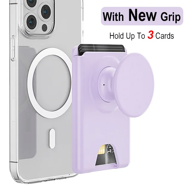 Universal Magnetic Card Holder with Silicone Griptok and Pop Solid Wallet Slot