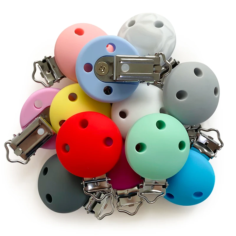 10pcs Round Silicone Pacifier Clips Solid No-Rusty Silicon DIY Baby Chew Dummy Chain Clasps Adapter pacifier clips