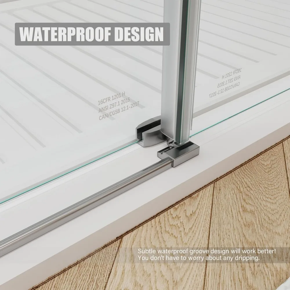 56-60" W × 76" H Glass,Frameless with Handle and Seal Strip for Waterproof,Sliding Shower Door in Stylish and Modern,Sliver 4