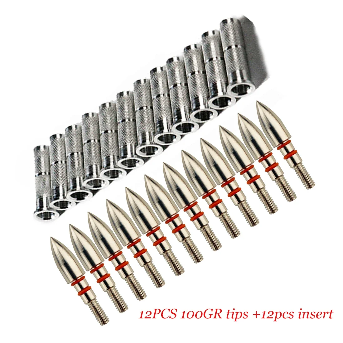 12pcs Archery ID6.2mm OD7.6mm Arrow Points Tips Target 75/100GR O Rubber Ring Aluminum Insert Compound Bow Hunting