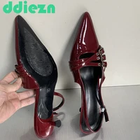 Ladies High Heels Spring Slides Shoes Sandals Fashion Women Thin Heels Shoes Buckle Strap Career Shallow Female Pumps Footwear 2