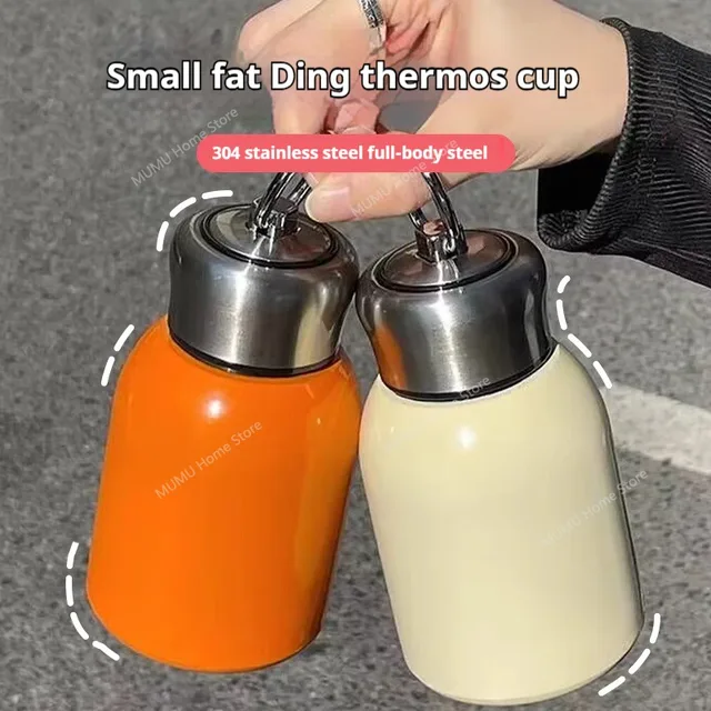 300ML Stainless Steel Vacuum Flask with Lifting Ring Mini Thermos Cup Car Insulated Cup Portable Travel Water Bottle Coffee Mug 2