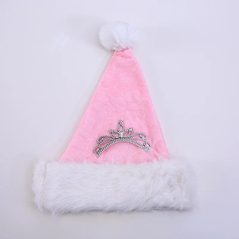 Lovely Christmas Decorations New Holiday Clothes Dress Up Adult Pink Crown Christmas Plush Hat Kid Santa