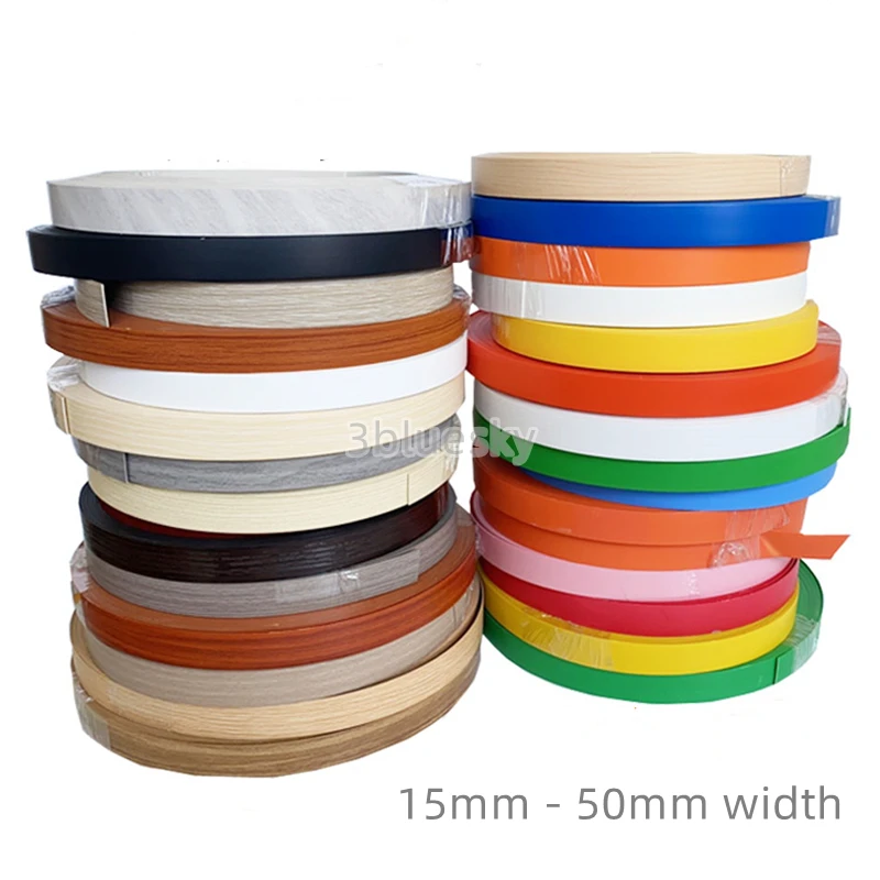 

Preglued Edging PVC Edge Banding Trimmer 13mm 15mm 20mm 22mm 30mm 40mm 50mm x 10m Wood Kitchen Wardrobe Board Edgeband Edger