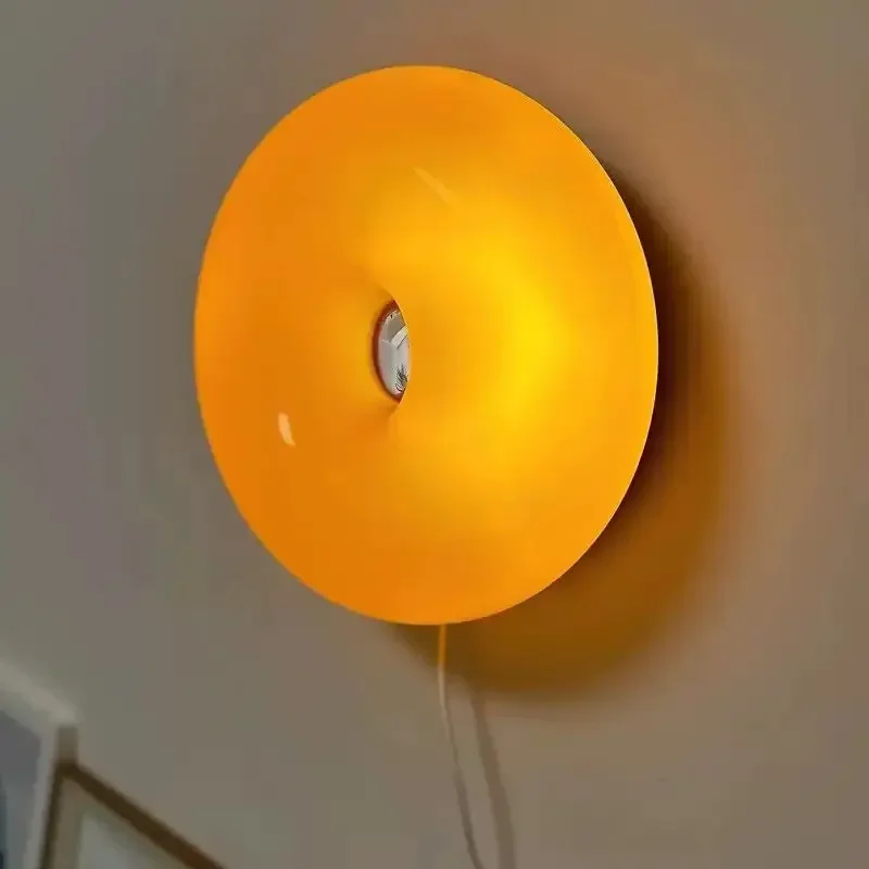 LED Wall Lamp Donut Glass Wall Lamp Orange USB Plug For Living Room Bedside Study Table Office