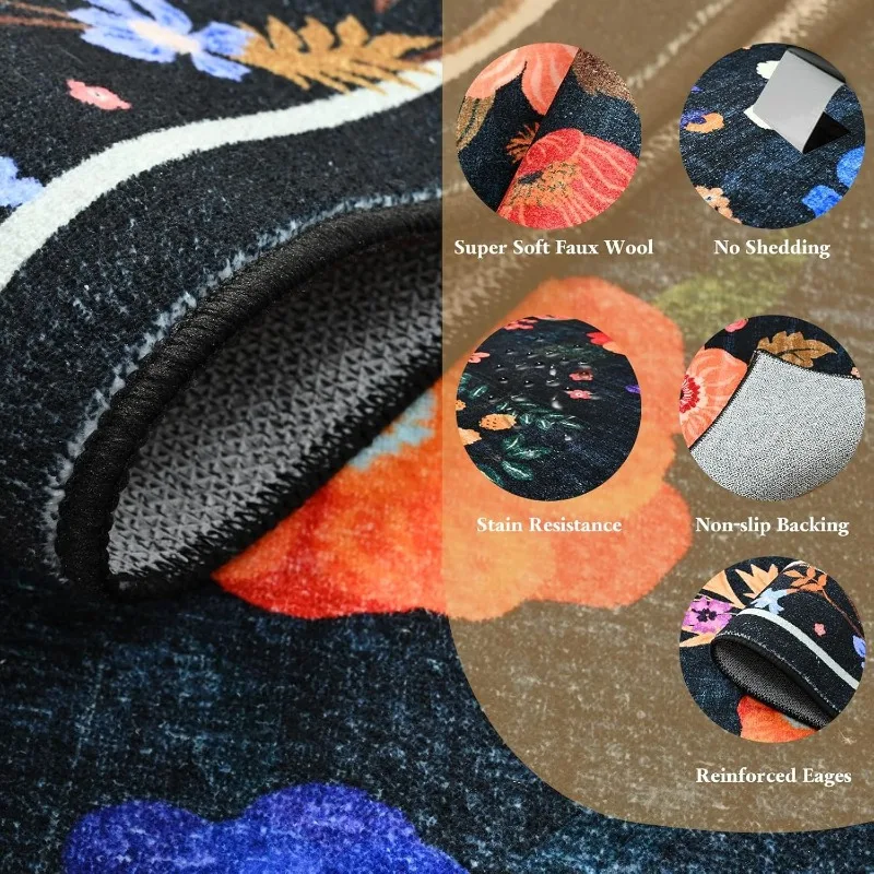 Carpet for Living Room Nordic Retro Floral Bedroom Rug Large Area Machine Washable Non-slip Coffee Table Sofa Floor Mat Tapis 러그