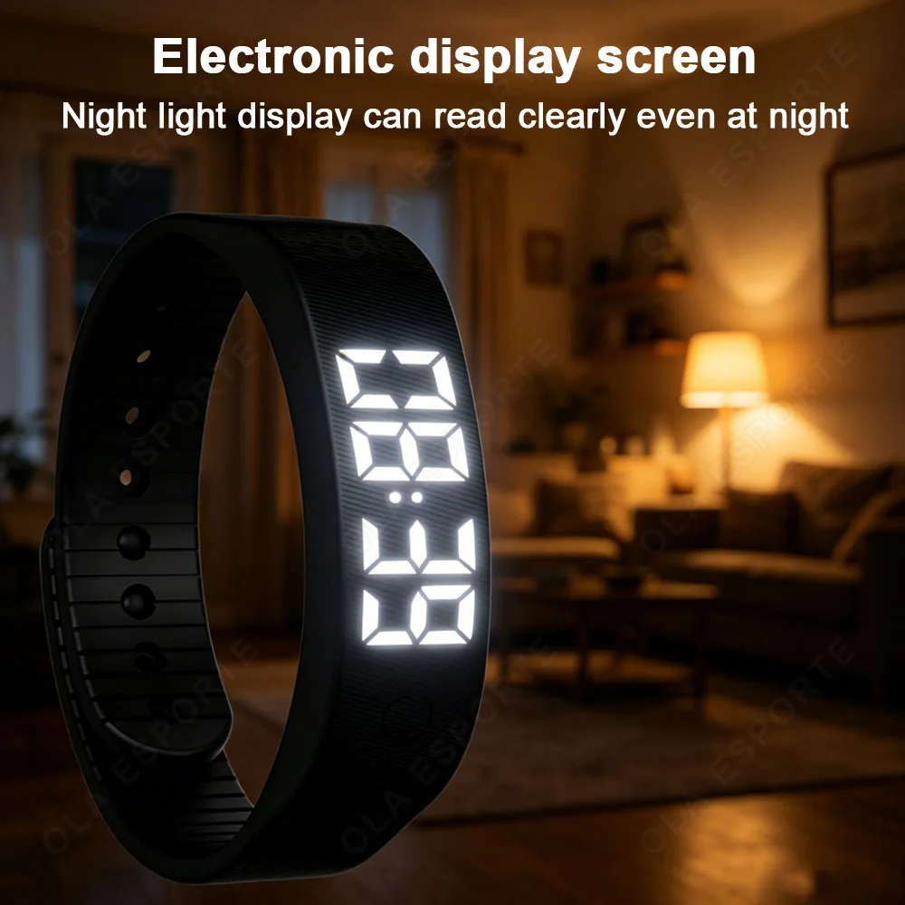 LED 디지털 알람 시계 시계 조절 가능한 스누즈 방지 알람 팔찌, 러닝 보수계 기능 포함, IP65 방수 진동 알람 Hw12