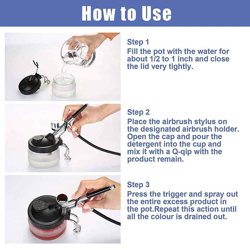 스프레이 건용 에어 브러시 청소 도구 키트 3 세트 클린 부품 및 교체 가능한 에어 브러시 니들 노즐이있는 에어 브러시 유리 항아리 냄비