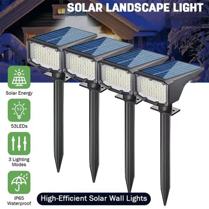 

4Pcs Solar Powered 53LED Lights Adjustable Solar Spotlight In-Ground IP65 Waterproof Landscape Wall Lamp Garden Outdoor Lighting