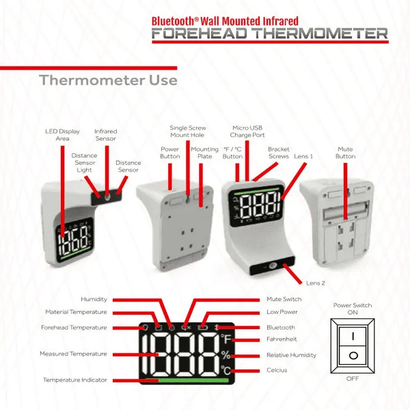 2022 Wall Thermometer with Stand, Infrared Forehead Wall Mounted  Thermometer with Tripod, Bluetooth Non-Contact Instant Reading Digital  Temperature Detector