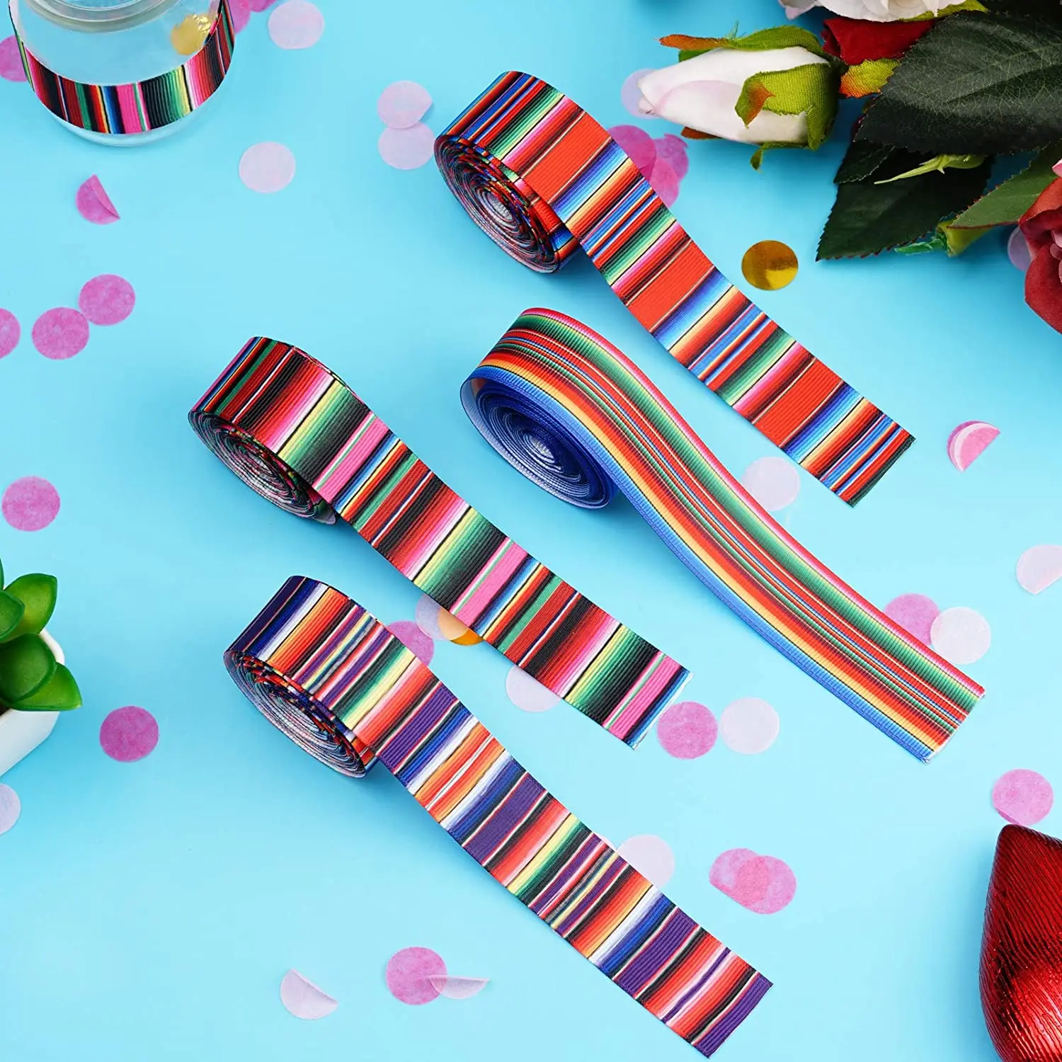 Ribbon Decoration Ribbon Supplies Grosgrain Ribbon 5 Yards/Roll 25 63mm Mexican Serape Rainbow Stripes Grosgrain Ribbon for Hair Bow Making Supplies Holiday Party Decoration