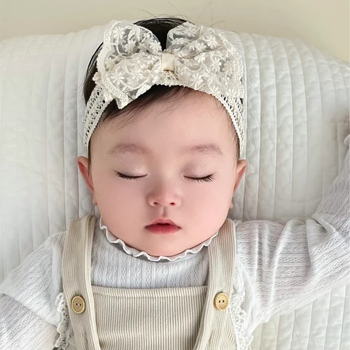 여아용 흰색 레이스 리본 머리띠, 귀여운 나비 매듭 헤어 밴드, 신축성 있는 유아용 터번, 신생아 헤드웨어, 헤어 액세서리 3