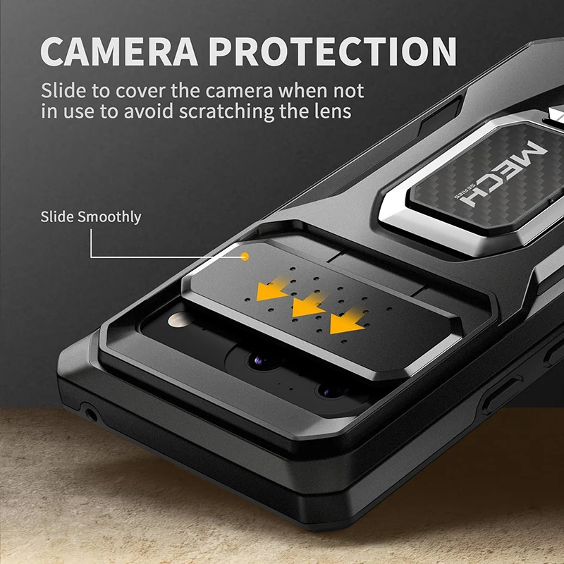 For Google Pixel 8 Case with Slide Camera Cover Ring Kickstand Military Grade Full-Body Shockproof Rugged Protection Phone Case