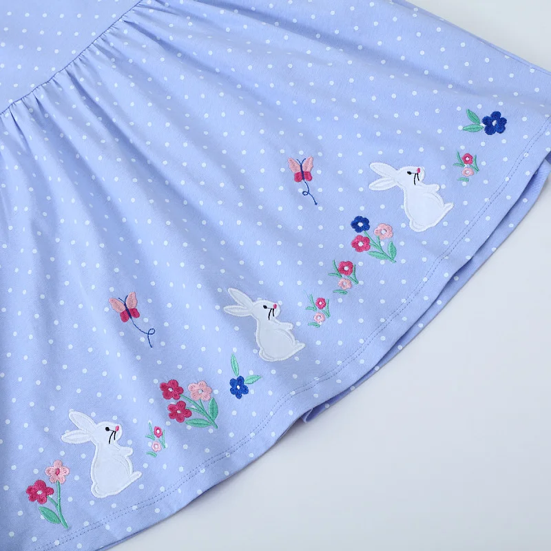 Bunny Embroidery Girls Dresses Short Sleeve Summer for Children's Clothes Toddler Wear girls dress,kids clothes