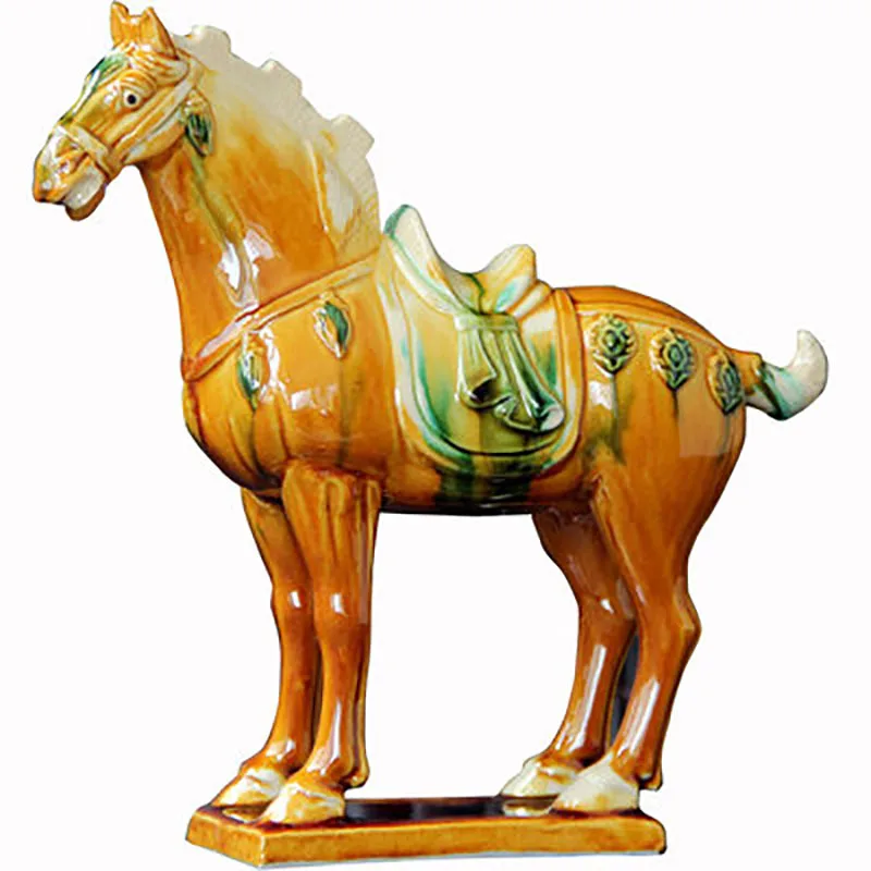 Chinese Antique Imitation Tang Tri-Color Glazed Ceramics Green War Horse Porcelain Statue  craft gifts, geomantic decorations