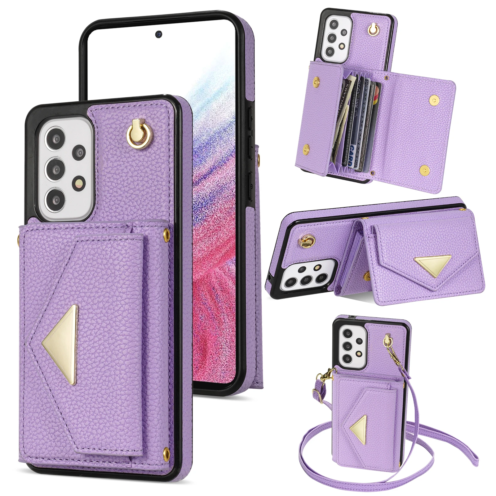 Luxurious Crossbody Leather Wallet Case with Lanyard and Card Holder