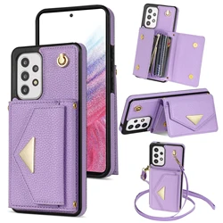 Luxurious Crossbody Leather Wallet Case with Lanyard and Card Holder - Galaxy A54 5G (PURPLE)