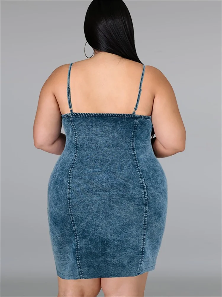 Wmstar Plus Size Denim Dresses for Women Summer Sleeveless Fashion Casual Bodycon Button Midi Dress Wholesale Dropshipping 2024