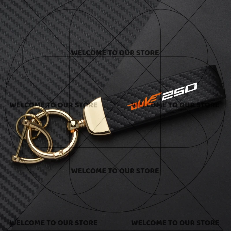 Duke Motorcycle Carbon Fiber Leather Keychain with Zinc Alloy Emblem