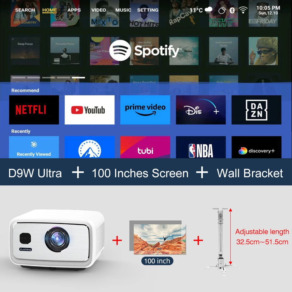 جهاز عرض FlixTone D9W Ultra Full HD 1080P 4K 3000...
