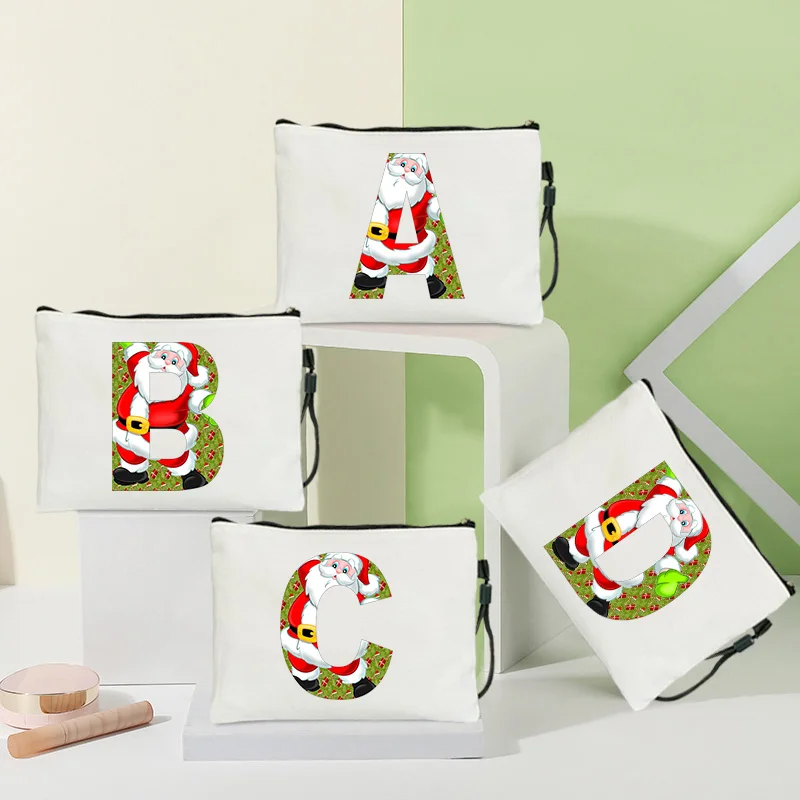 

Рождественские холщовые косметички с Санта Клаусом, новогодний подарок, кошелек для монет, дорожная косметичка, органайзер, наборы для туалетных принадлежностей, пеналы