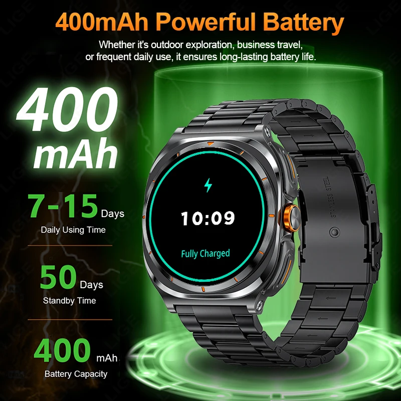 LIGE New 2 in 1 TWS Wireless Headset Smart Watch Bluetooth Call 1.53" AMOLED Screen 400mAh Battary Waterproof Sports Smartwatch 5